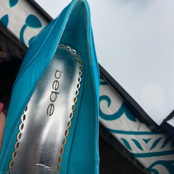 Bebe Acqua Blue Satin Platform Stiletto Pump Heels Size 6 - Picture 3 of 5